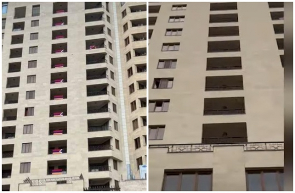 Գիշերը Ալեն Սիմոնյանի շենքից հանվել են Արցախի բոլոր՝ 13 դրոշները (տեսանյութ)